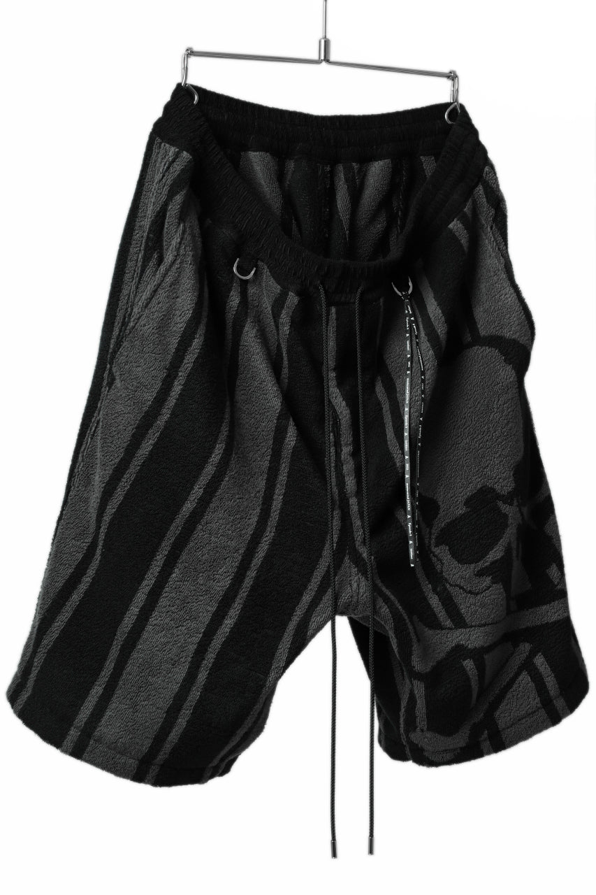 画像をギャラリービューアに読み込む, mastermind JAPAN STRIPED SHORT PANTS / PILE JERSEY (BLACK x GREY)