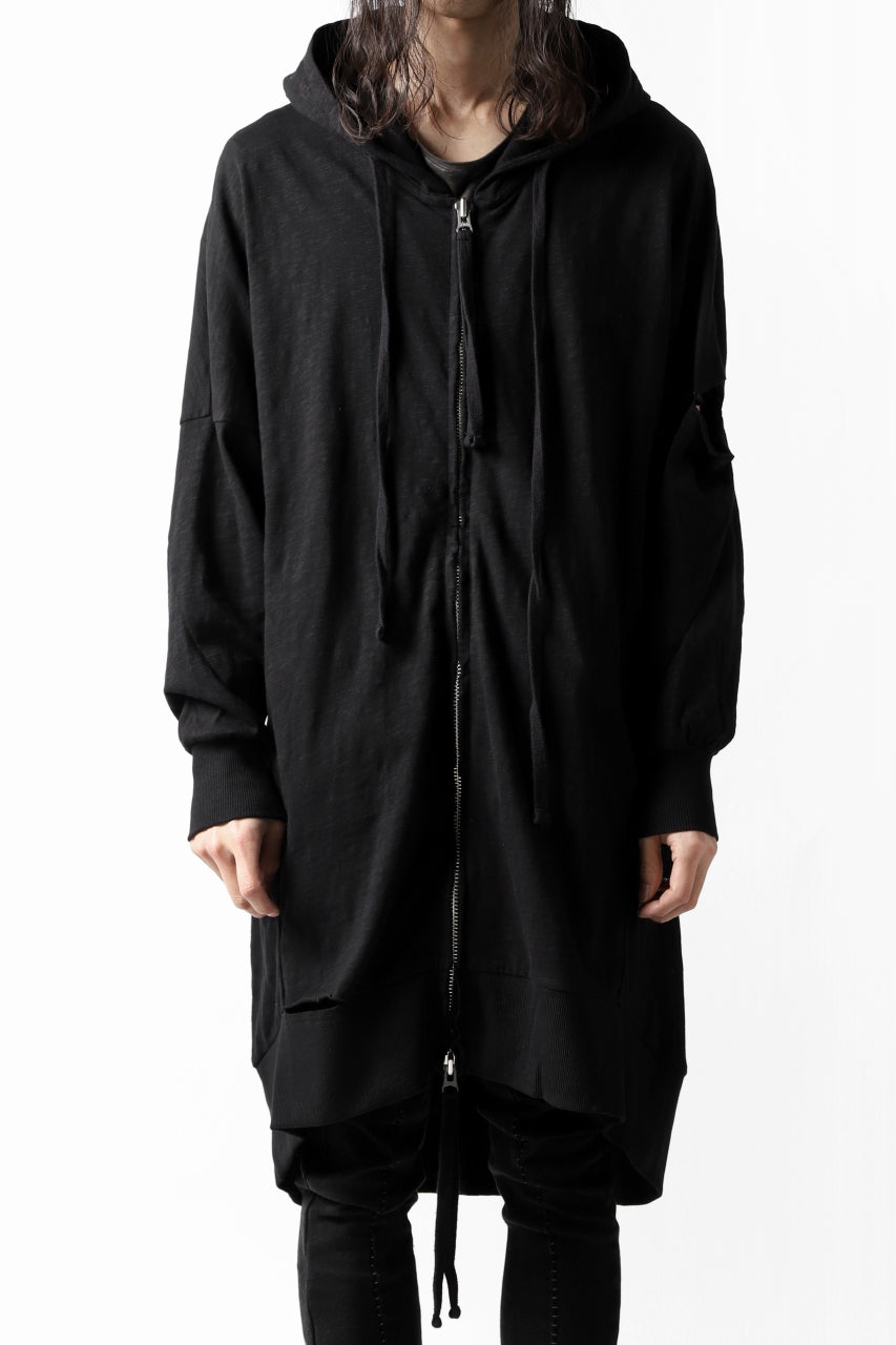 画像をギャラリービューアに読み込む, thomkrom SLAB JERSEY HOODIE ZIP UP PARKA / SLASHED CUT (BLACK)
