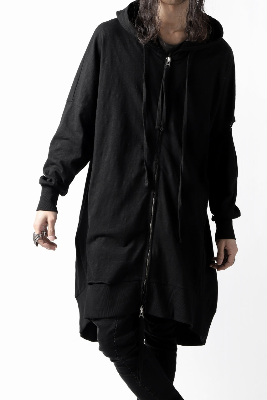 画像をギャラリービューアに読み込む, thomkrom SLAB JERSEY HOODIE ZIP UP PARKA / SLASHED CUT (BLACK)
