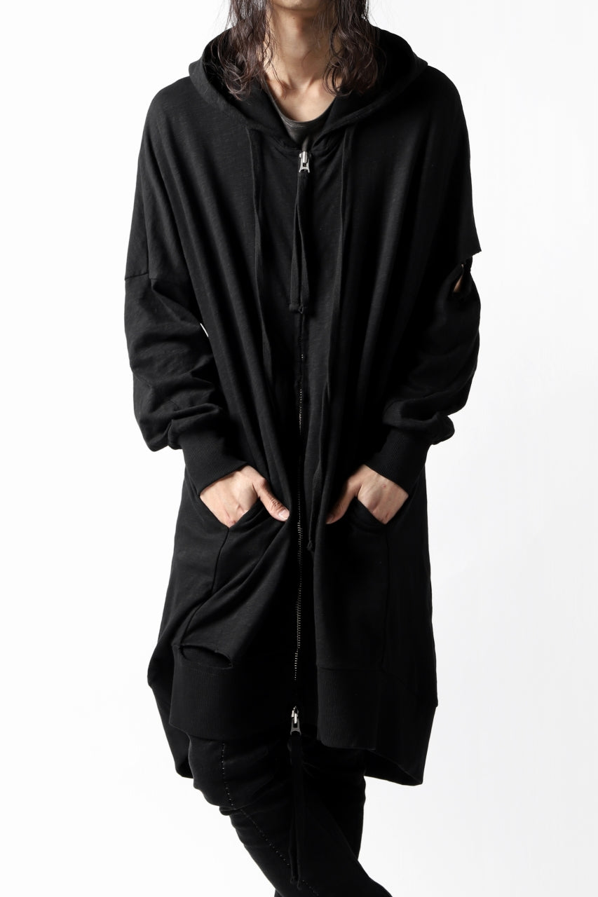 画像をギャラリービューアに読み込む, thomkrom SLAB JERSEY HOODIE ZIP UP PARKA / SLASHED CUT (BLACK)