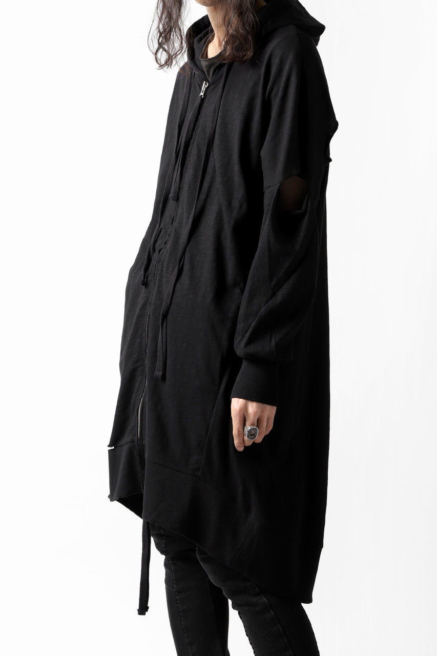 画像をギャラリービューアに読み込む, thomkrom SLAB JERSEY HOODIE ZIP UP PARKA / SLASHED CUT (BLACK)