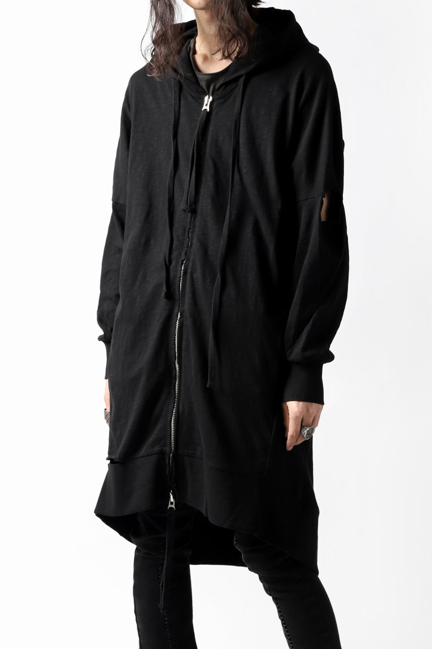 画像をギャラリービューアに読み込む, thomkrom SLAB JERSEY HOODIE ZIP UP PARKA / SLASHED CUT (BLACK)