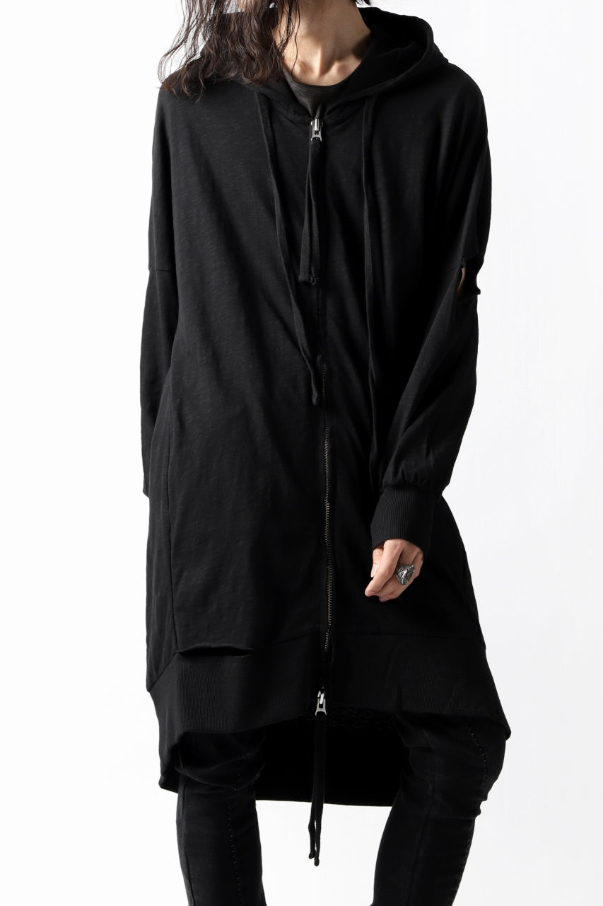 画像をギャラリービューアに読み込む, thomkrom SLAB JERSEY HOODIE ZIP UP PARKA / SLASHED CUT (BLACK)