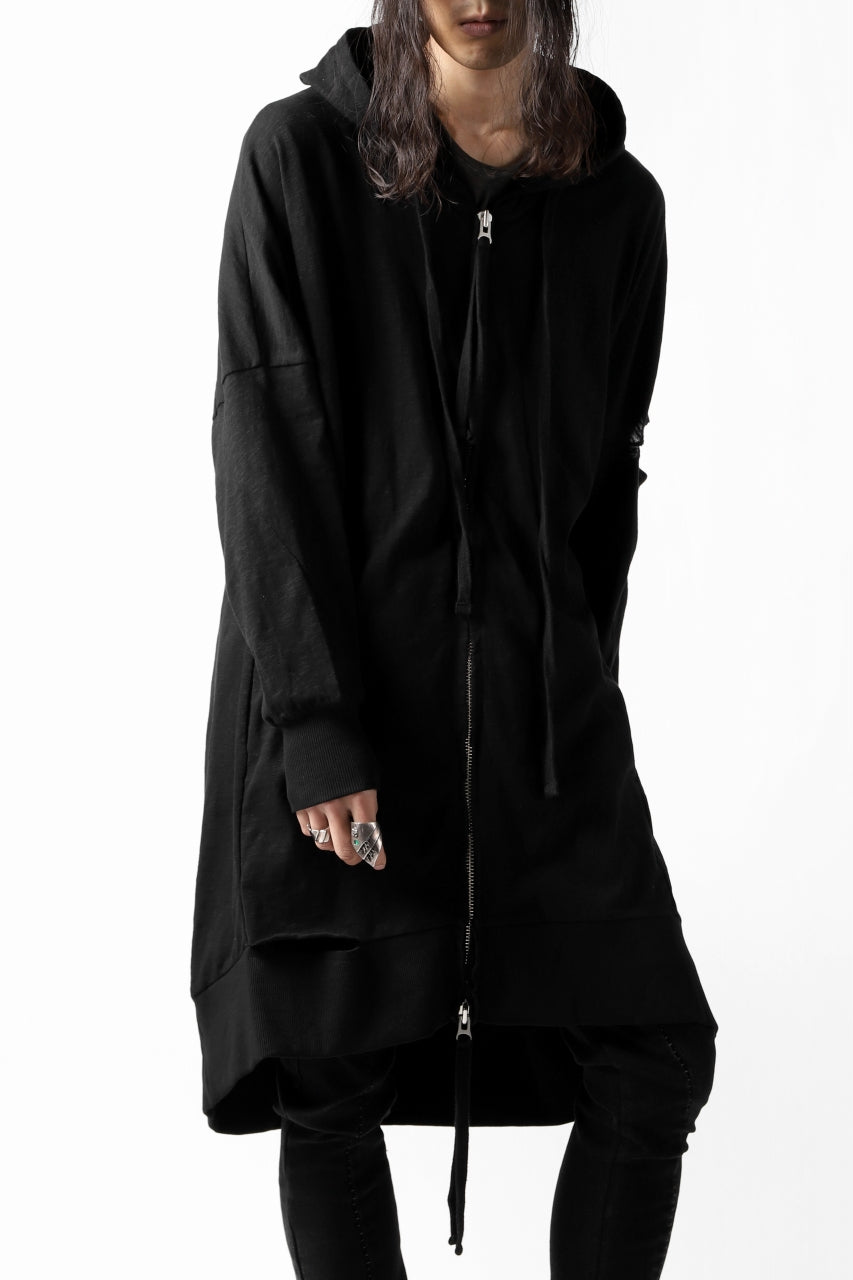 画像をギャラリービューアに読み込む, thomkrom SLAB JERSEY HOODIE ZIP UP PARKA / SLASHED CUT (BLACK)