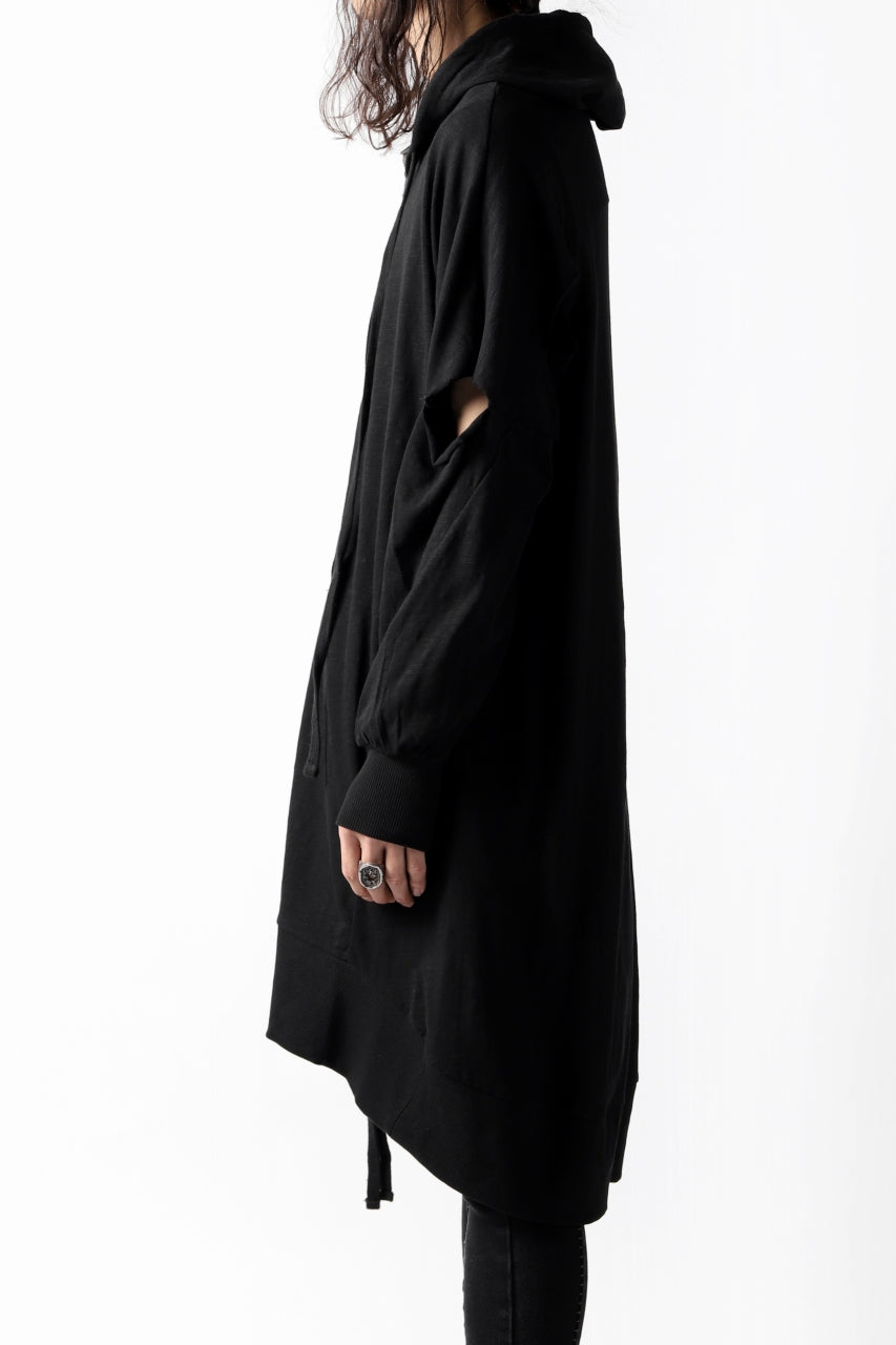 画像をギャラリービューアに読み込む, thomkrom SLAB JERSEY HOODIE ZIP UP PARKA / SLASHED CUT (BLACK)