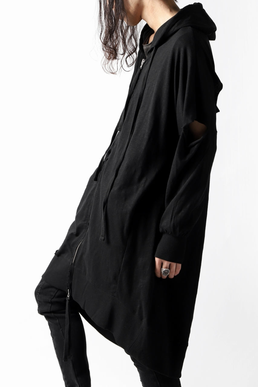 画像をギャラリービューアに読み込む, thomkrom SLAB JERSEY HOODIE ZIP UP PARKA / SLASHED CUT (BLACK)