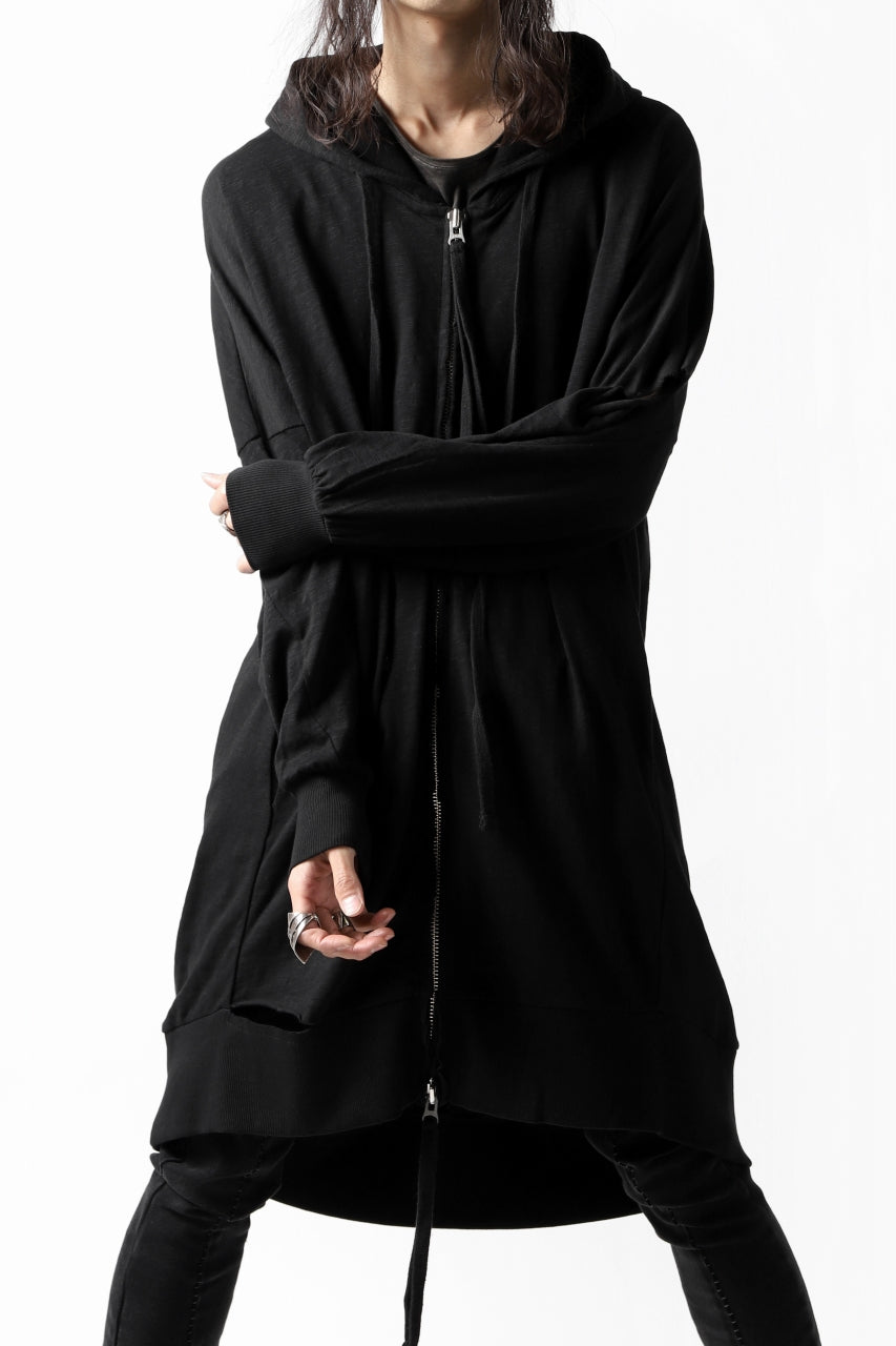 画像をギャラリービューアに読み込む, thomkrom SLAB JERSEY HOODIE ZIP UP PARKA / SLASHED CUT (BLACK)
