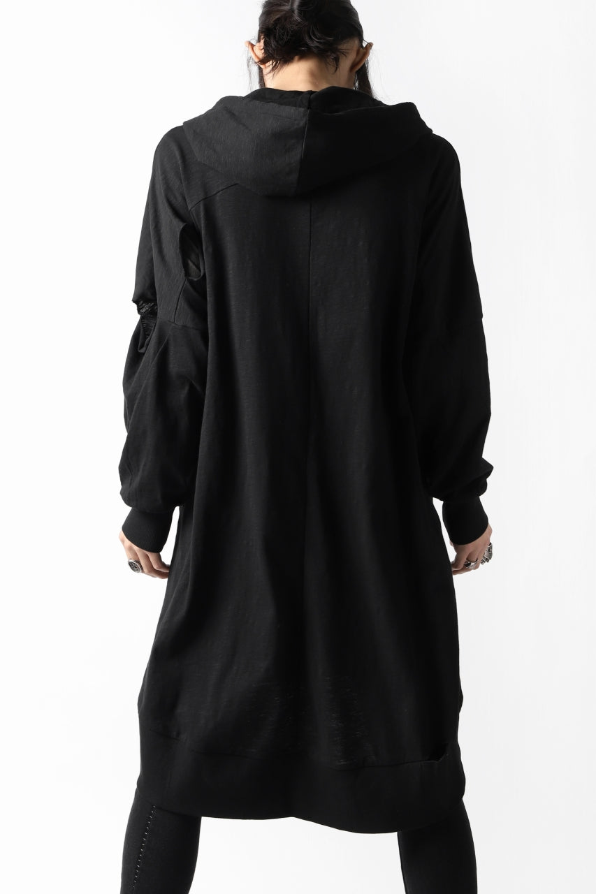 画像をギャラリービューアに読み込む, thomkrom SLAB JERSEY HOODIE ZIP UP PARKA / SLASHED CUT (BLACK)