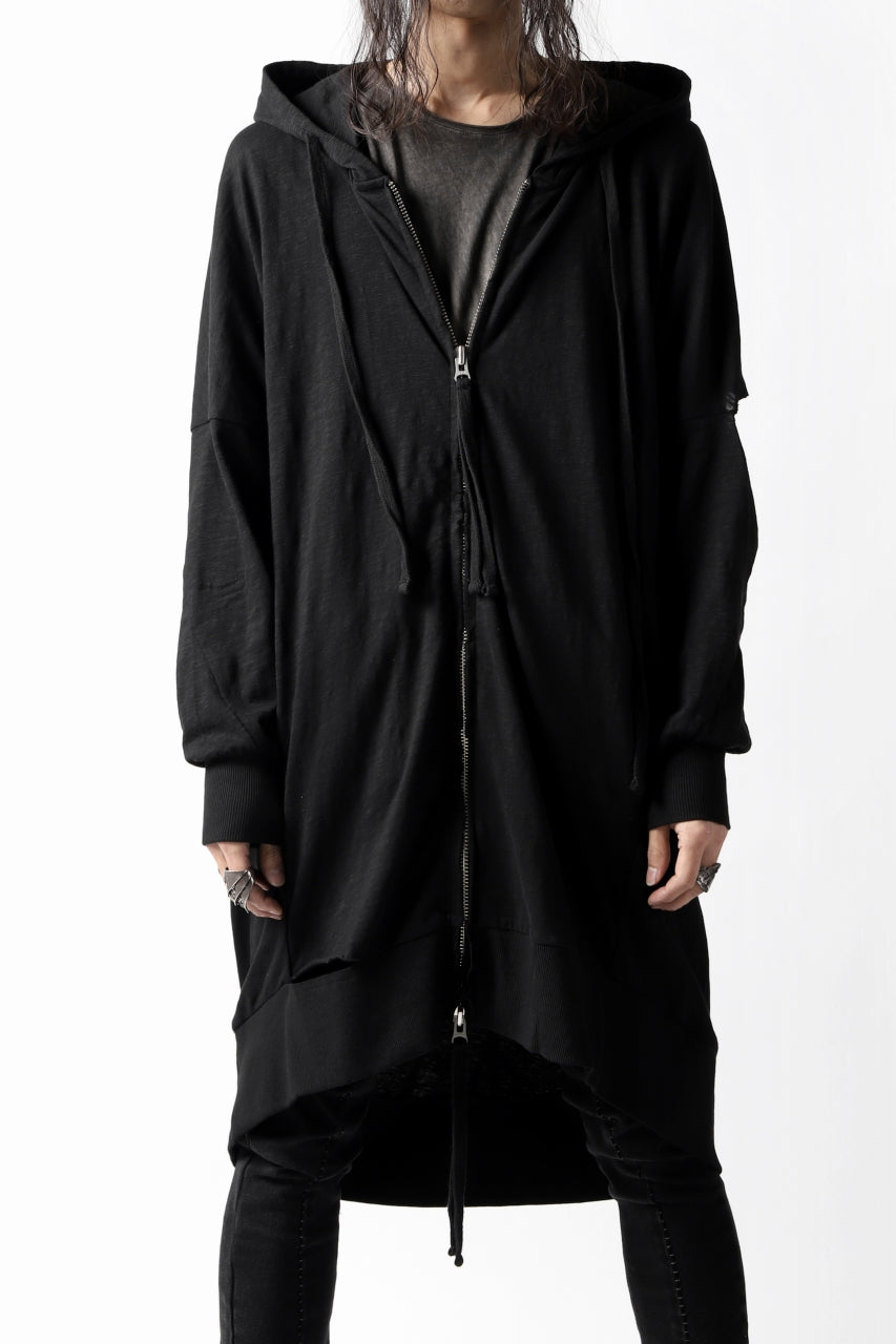 画像をギャラリービューアに読み込む, thomkrom SLAB JERSEY HOODIE ZIP UP PARKA / SLASHED CUT (BLACK)