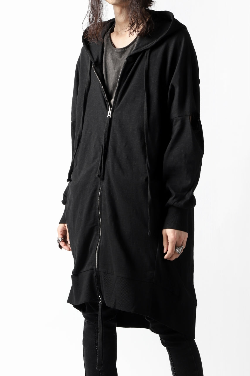 画像をギャラリービューアに読み込む, thomkrom SLAB JERSEY HOODIE ZIP UP PARKA / SLASHED CUT (BLACK)