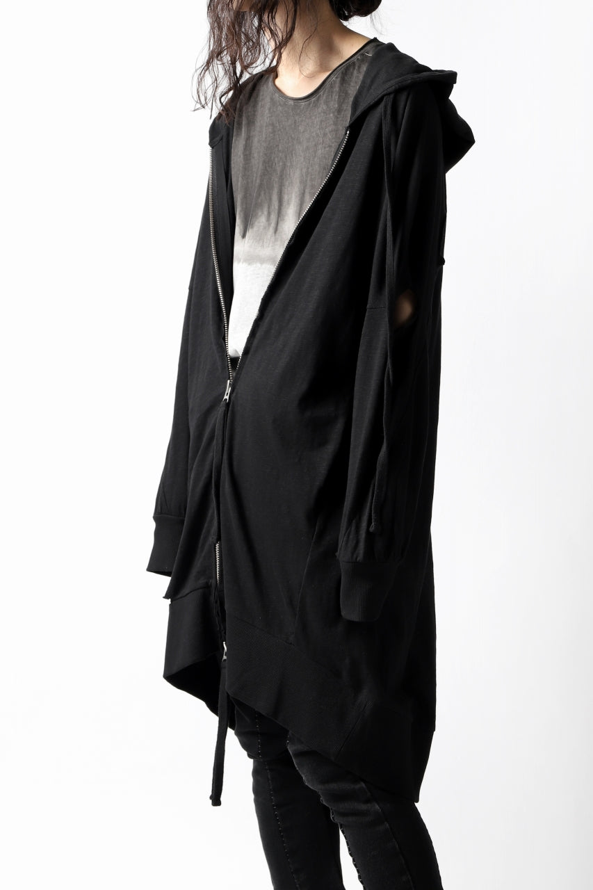 画像をギャラリービューアに読み込む, thomkrom SLAB JERSEY HOODIE ZIP UP PARKA / SLASHED CUT (BLACK)