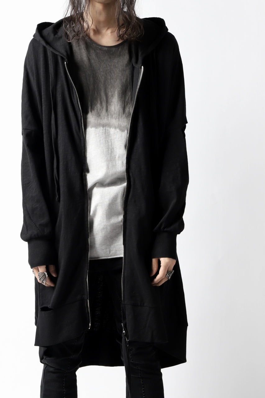 画像をギャラリービューアに読み込む, thomkrom SLAB JERSEY HOODIE ZIP UP PARKA / SLASHED CUT (BLACK)