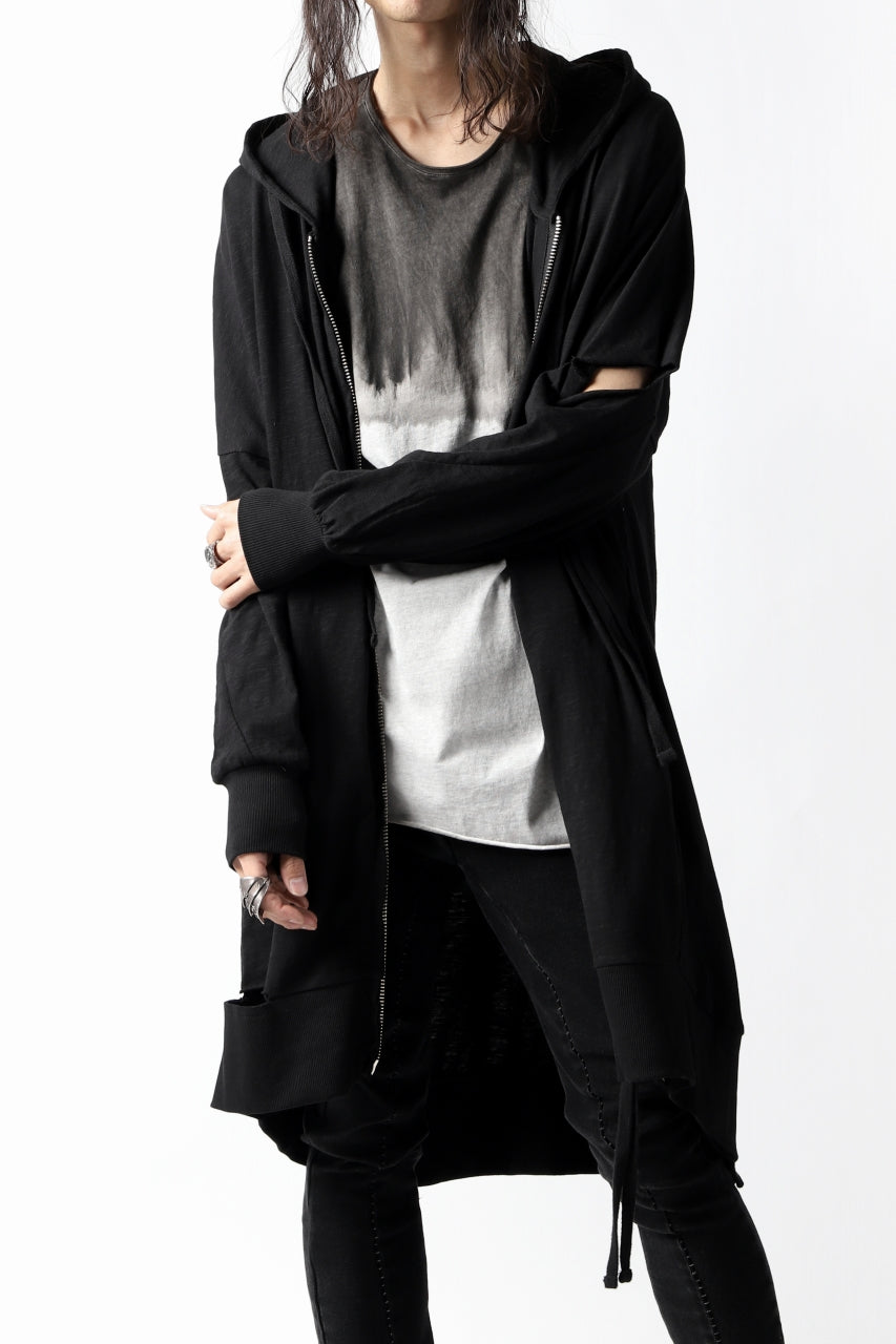 画像をギャラリービューアに読み込む, thomkrom SLAB JERSEY HOODIE ZIP UP PARKA / SLASHED CUT (BLACK)