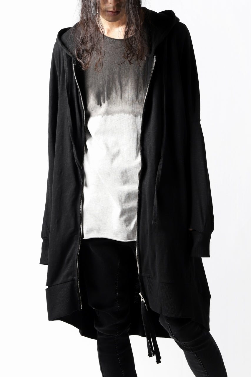 画像をギャラリービューアに読み込む, thomkrom SLAB JERSEY HOODIE ZIP UP PARKA / SLASHED CUT (BLACK)