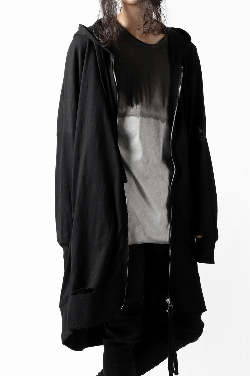 画像をギャラリービューアに読み込む, thomkrom SLAB JERSEY HOODIE ZIP UP PARKA / SLASHED CUT (BLACK)