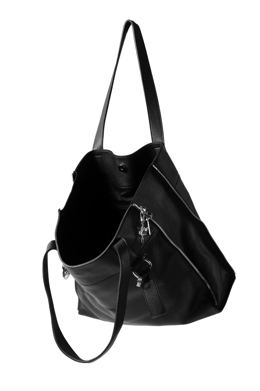 画像をギャラリービューアに読み込む, discord Yohji Yamamoto DEER SHRINK SKIN SIDE ZIPPED TOTE BAG (BLACK)