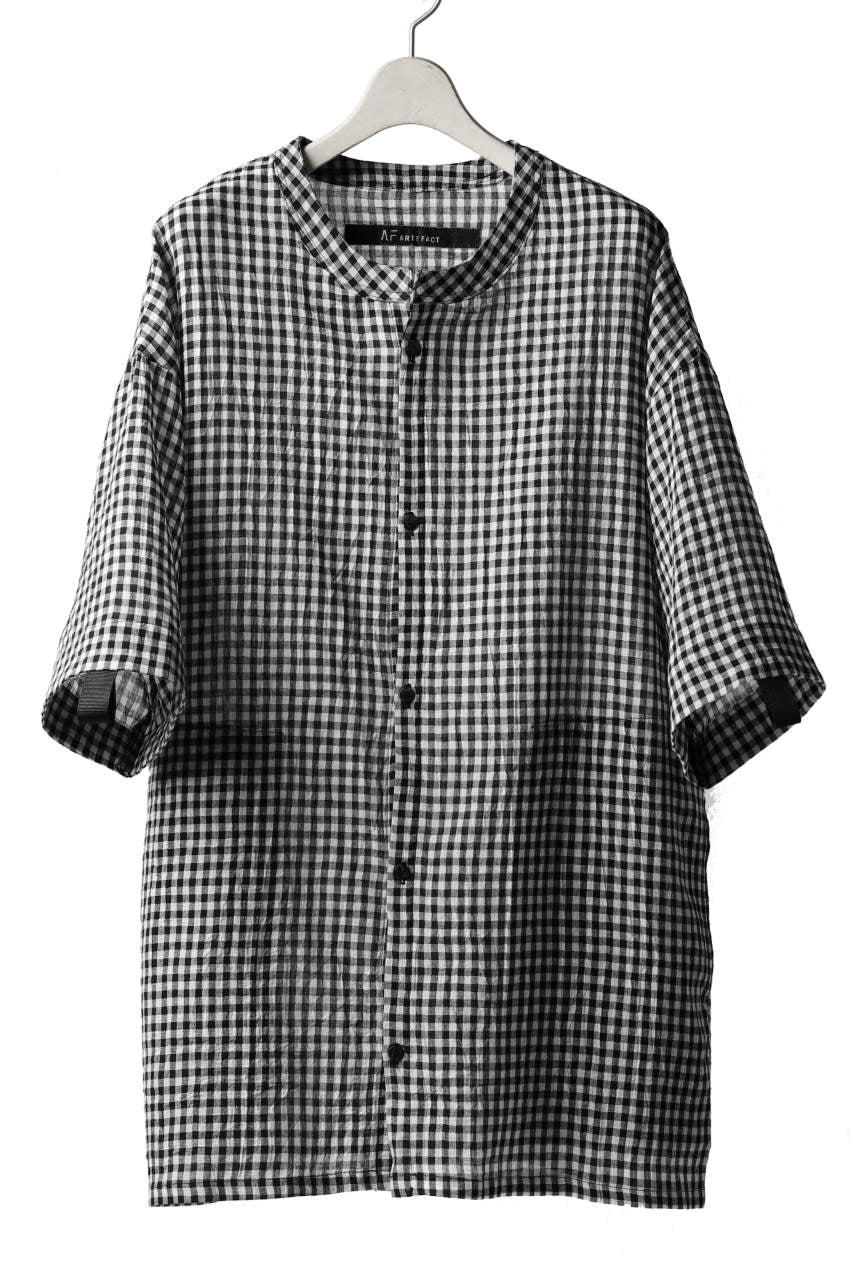 画像をギャラリービューアに読み込む, A.F ARTEFACT "MINIMAL" ROUND-NECK CHECK SHIRT (BLACK x WHITE)