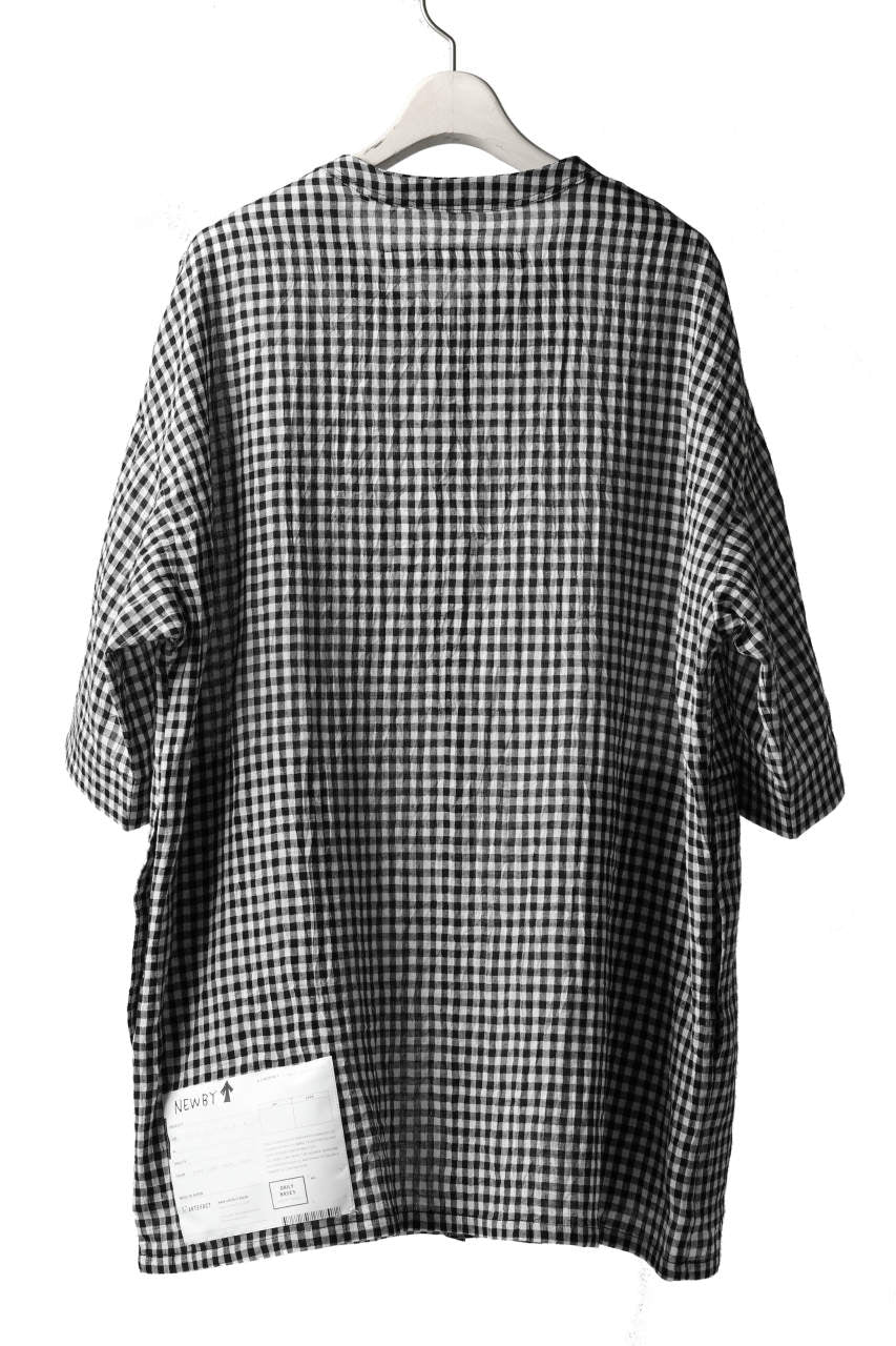 画像をギャラリービューアに読み込む, A.F ARTEFACT "MINIMAL" ROUND-NECK CHECK SHIRT (BLACK x WHITE)