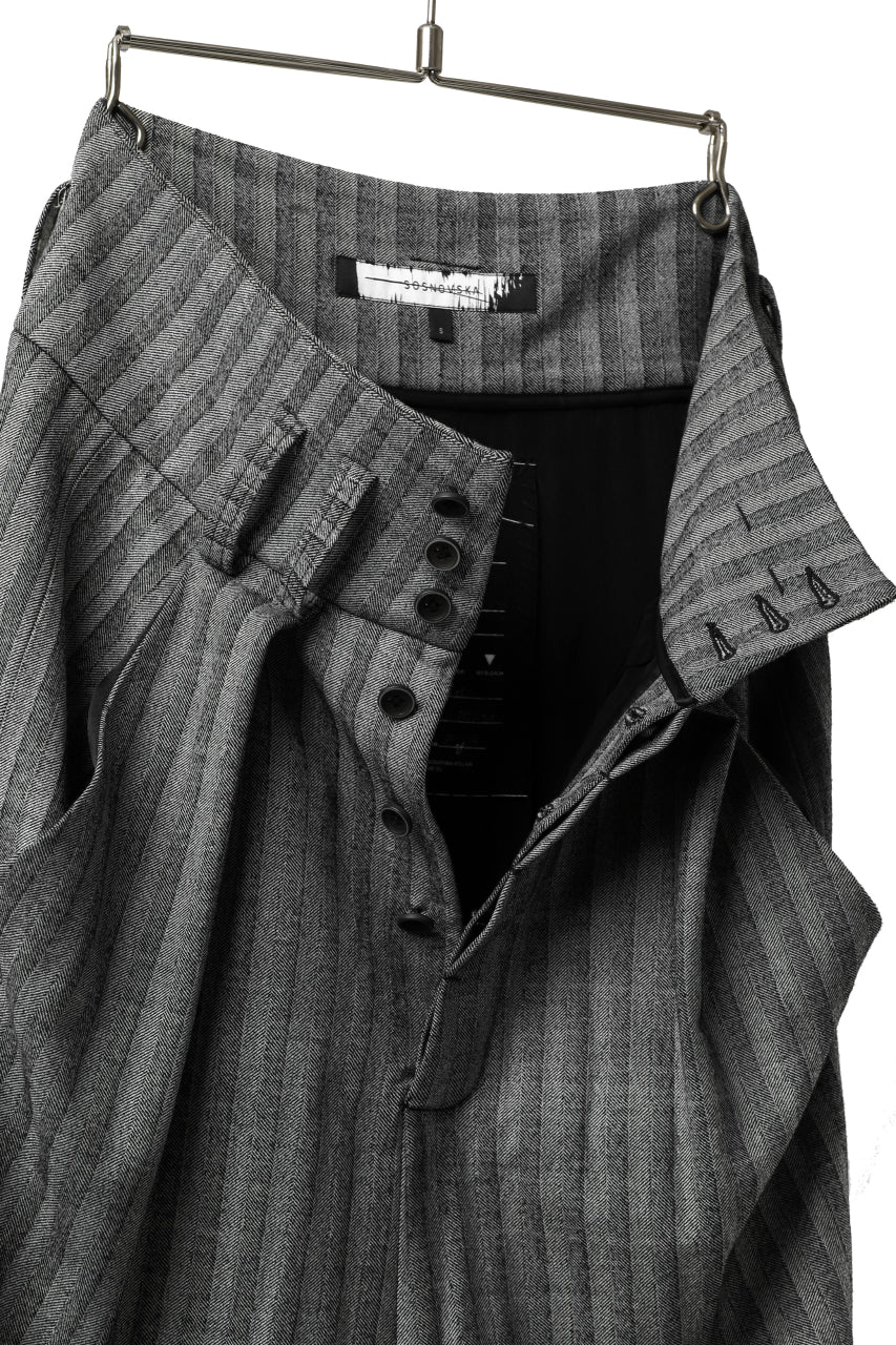 画像をギャラリービューアに読み込む, SOSNOVSKA exclusive CLOWN STYLE PANTS / HERRINGBONE WOOL STRETCH (GREY STRIPE)