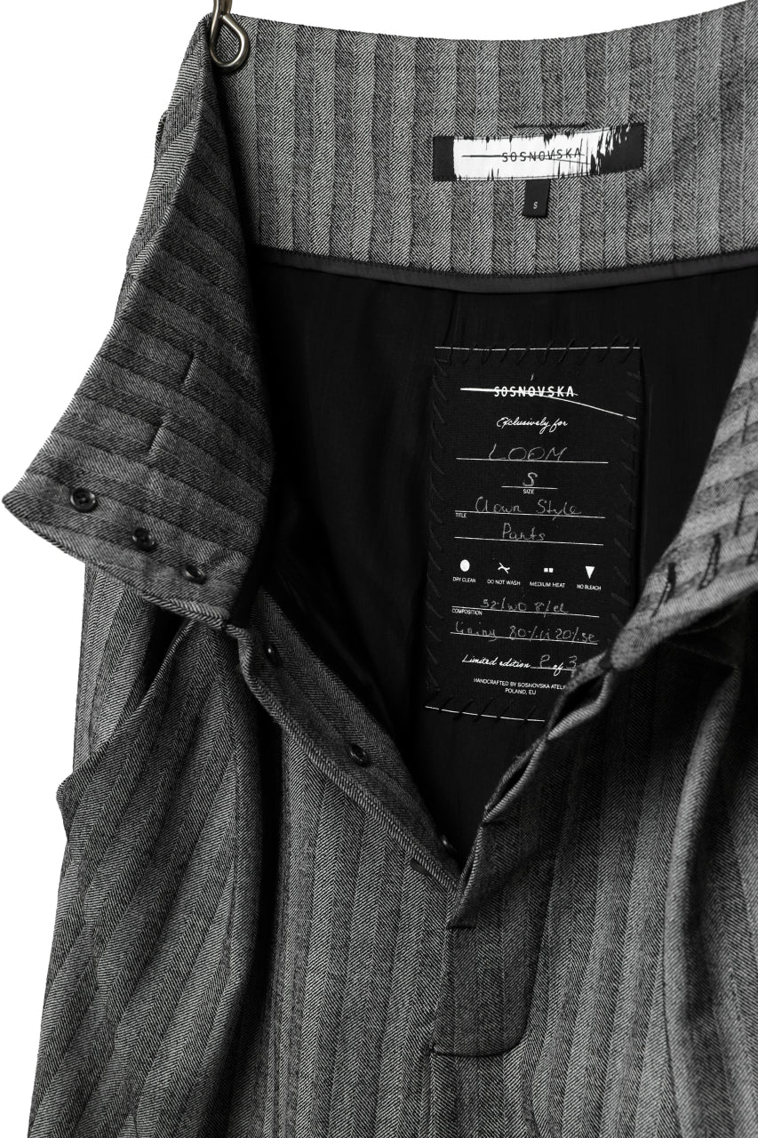 画像をギャラリービューアに読み込む, SOSNOVSKA exclusive CLOWN STYLE PANTS / HERRINGBONE WOOL STRETCH (GREY STRIPE)
