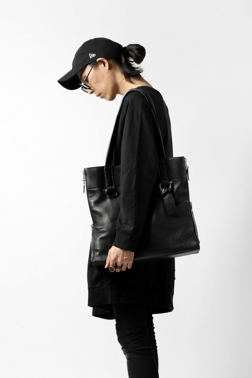 画像をギャラリービューアに読み込む, discord Yohji Yamamoto DEER SHRINK SKIN SIDE ZIPPED TOTE BAG (BLACK)