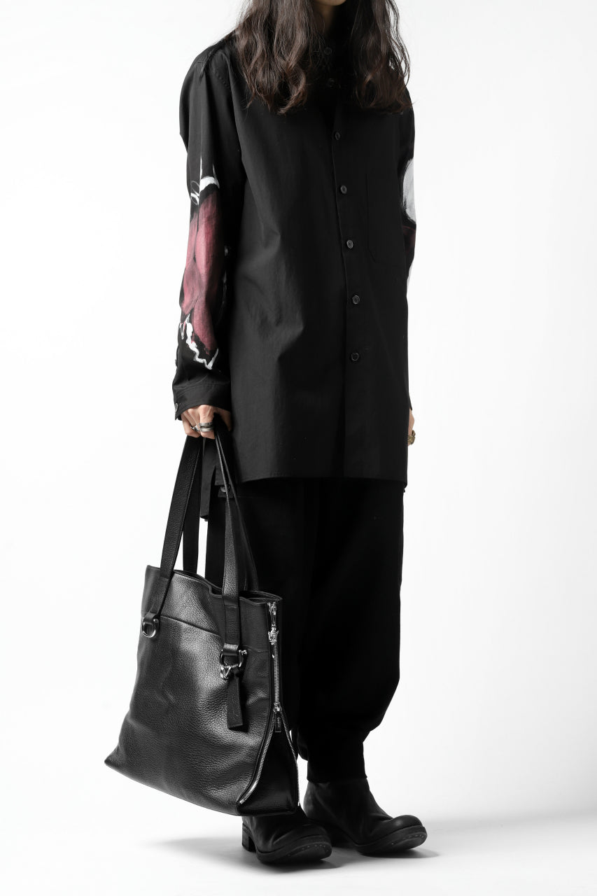 画像をギャラリービューアに読み込む, discord Yohji Yamamoto DEER SHRINK SKIN SIDE ZIPPED TOTE BAG (BLACK)