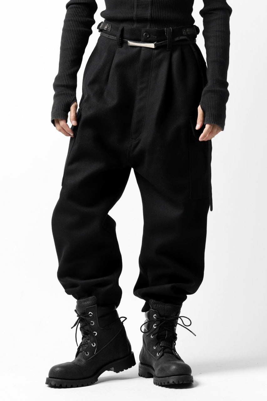 画像をギャラリービューアに読み込む, ISAMU KATAYAMA BACKLASH LOW CROTCH CARGO PANTS / CASHMERE WOOL MELTON (BLACK)