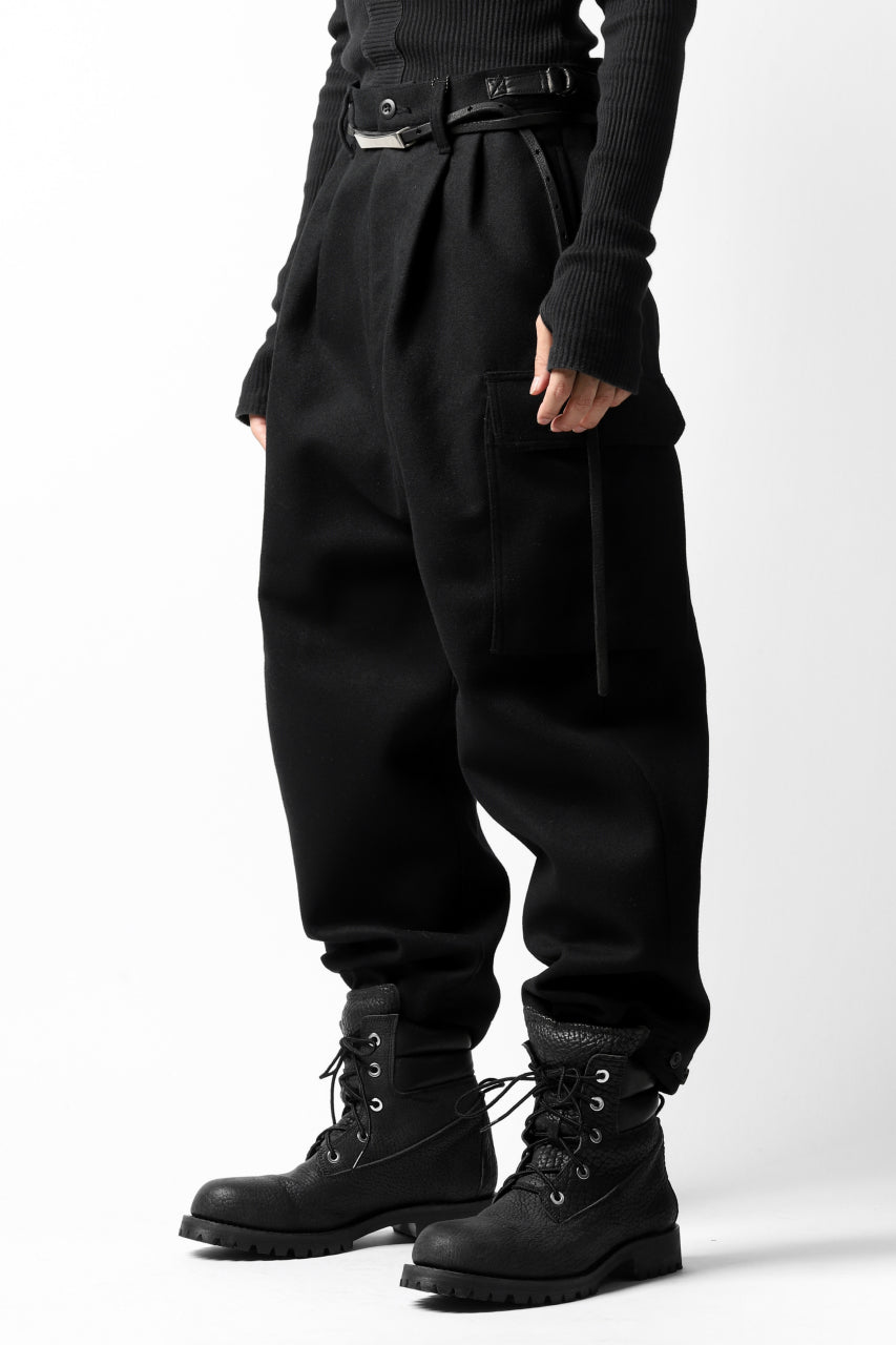画像をギャラリービューアに読み込む, ISAMU KATAYAMA BACKLASH LOW CROTCH CARGO PANTS / CASHMERE WOOL MELTON (BLACK)