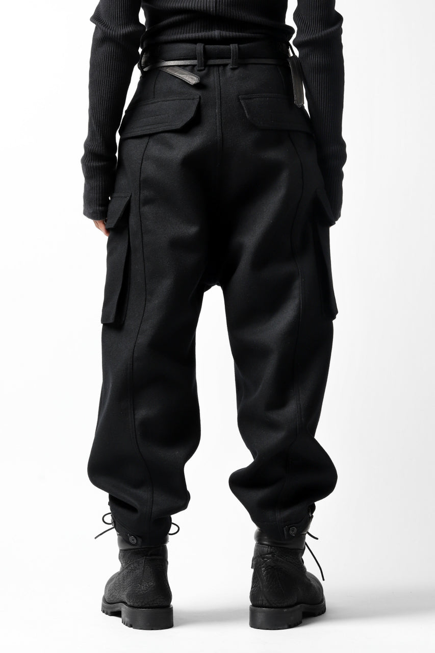 画像をギャラリービューアに読み込む, ISAMU KATAYAMA BACKLASH LOW CROTCH CARGO PANTS / CASHMERE WOOL MELTON (BLACK)
