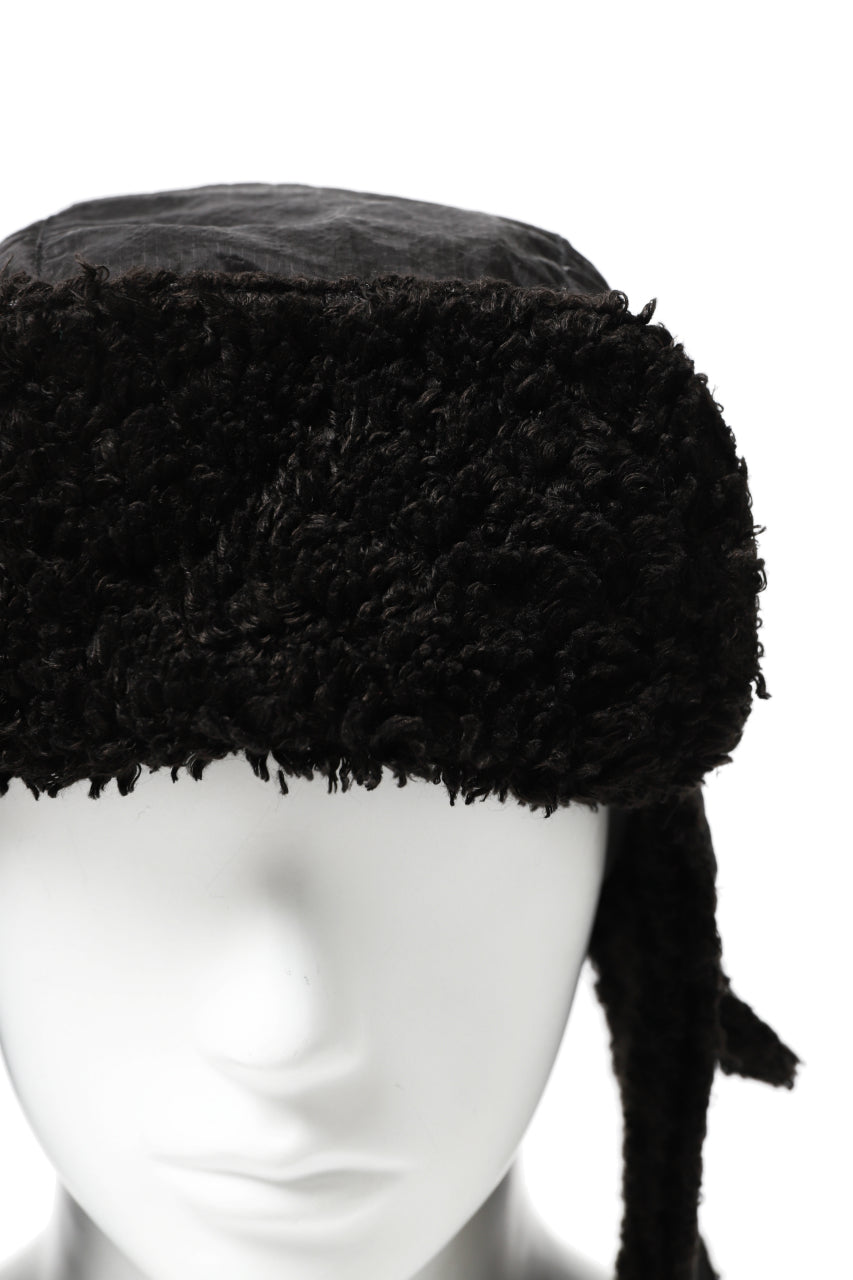 画像をギャラリービューアに読み込む, masnada REVERSIBLE TRAPPER HAT / REPURPOSED LINEN FUR AND RIPSTOP (BLACK)