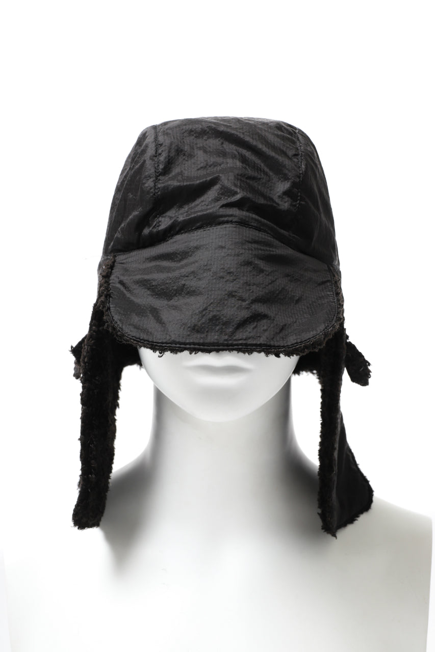 画像をギャラリービューアに読み込む, masnada REVERSIBLE TRAPPER HAT / REPURPOSED LINEN FUR AND RIPSTOP (BLACK)