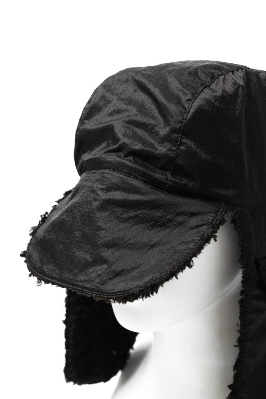 画像をギャラリービューアに読み込む, masnada REVERSIBLE TRAPPER HAT / REPURPOSED LINEN FUR AND RIPSTOP (BLACK)