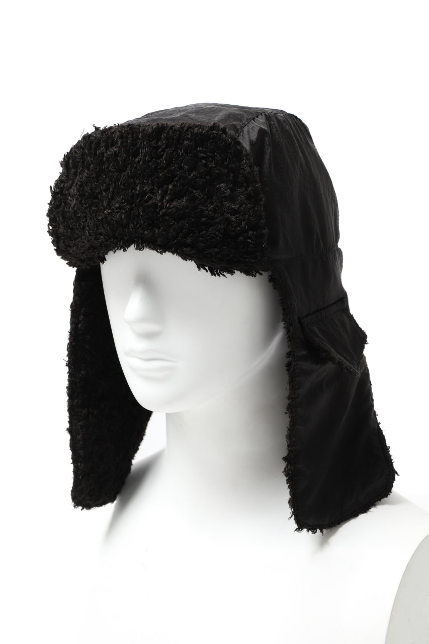 画像をギャラリービューアに読み込む, masnada REVERSIBLE TRAPPER HAT / REPURPOSED LINEN FUR AND RIPSTOP (BLACK)