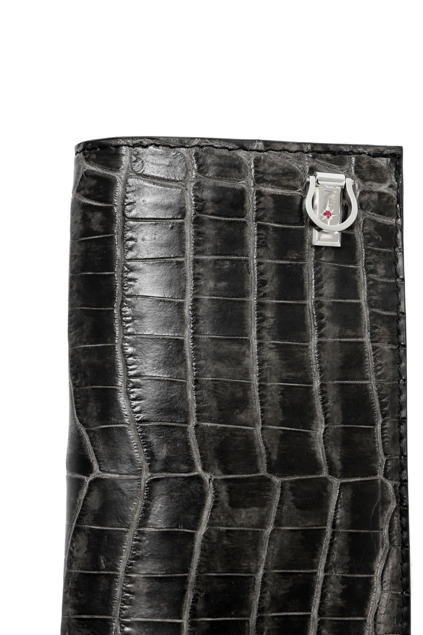 Load image into Gallery viewer, ISAMU KATAYAMA BACKLASH CROCODILE LONG WALLET / (SUMI DYED GREY)