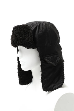 画像をギャラリービューアに読み込む, masnada REVERSIBLE TRAPPER HAT / REPURPOSED LINEN FUR AND RIPSTOP (BLACK)