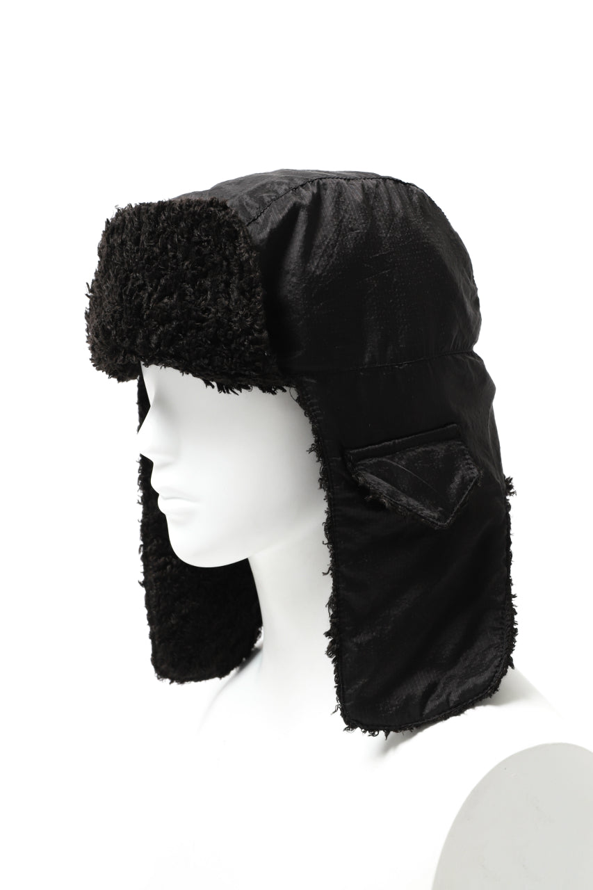画像をギャラリービューアに読み込む, masnada REVERSIBLE TRAPPER HAT / REPURPOSED LINEN FUR AND RIPSTOP (BLACK)