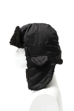 画像をギャラリービューアに読み込む, masnada REVERSIBLE TRAPPER HAT / REPURPOSED LINEN FUR AND RIPSTOP (BLACK)