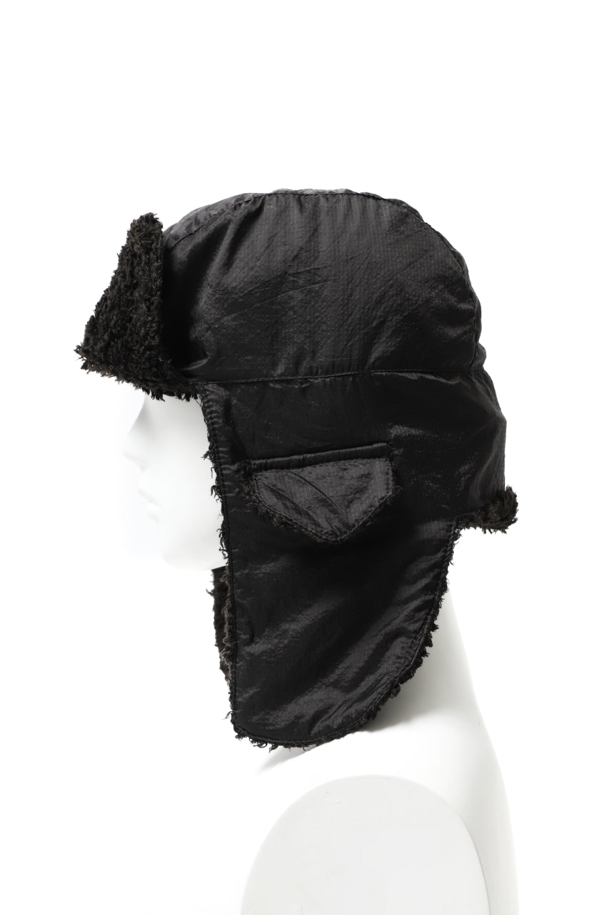 画像をギャラリービューアに読み込む, masnada REVERSIBLE TRAPPER HAT / REPURPOSED LINEN FUR AND RIPSTOP (BLACK)