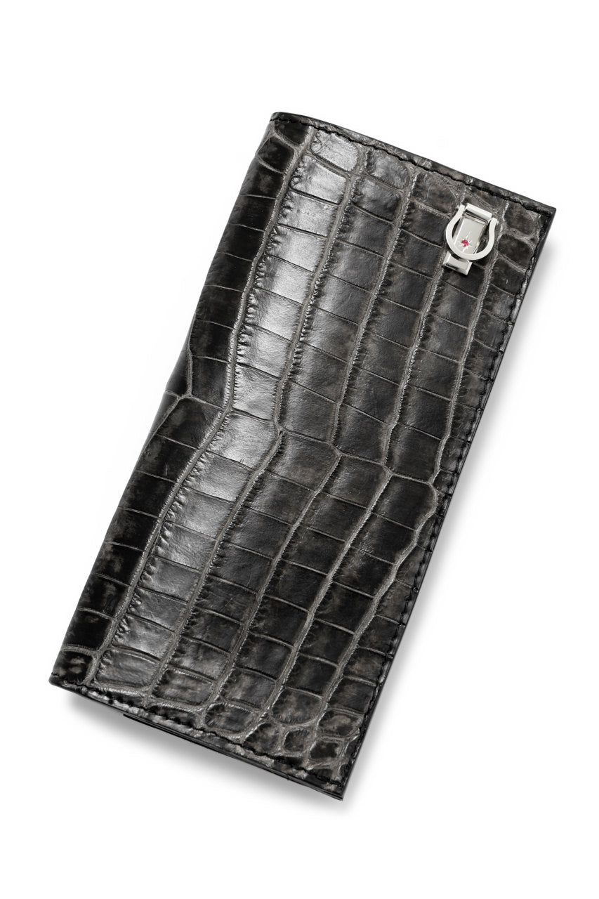 Load image into Gallery viewer, ISAMU KATAYAMA BACKLASH CROCODILE LONG WALLET / (SUMI DYED GREY)
