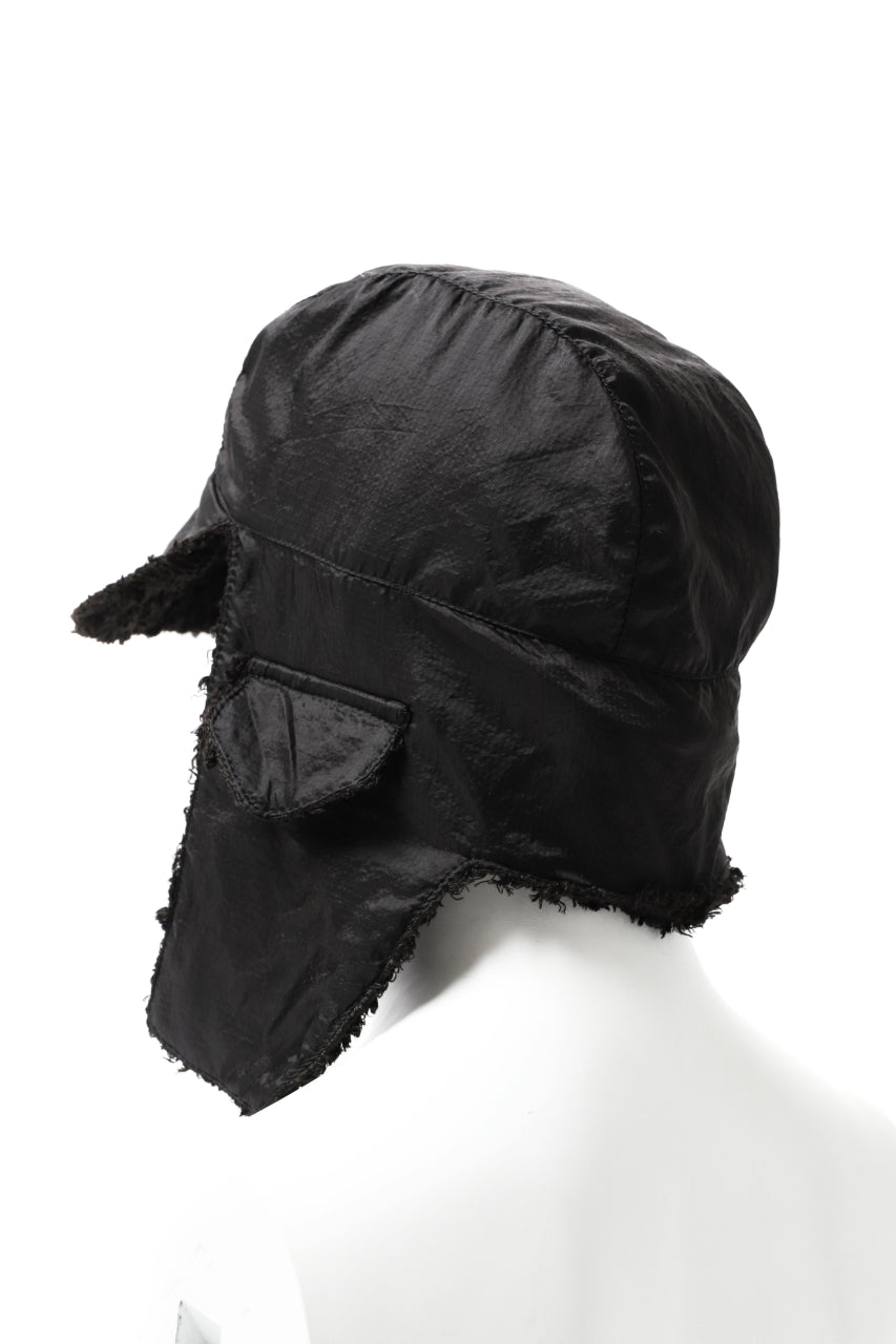 画像をギャラリービューアに読み込む, masnada REVERSIBLE TRAPPER HAT / REPURPOSED LINEN FUR AND RIPSTOP (BLACK)