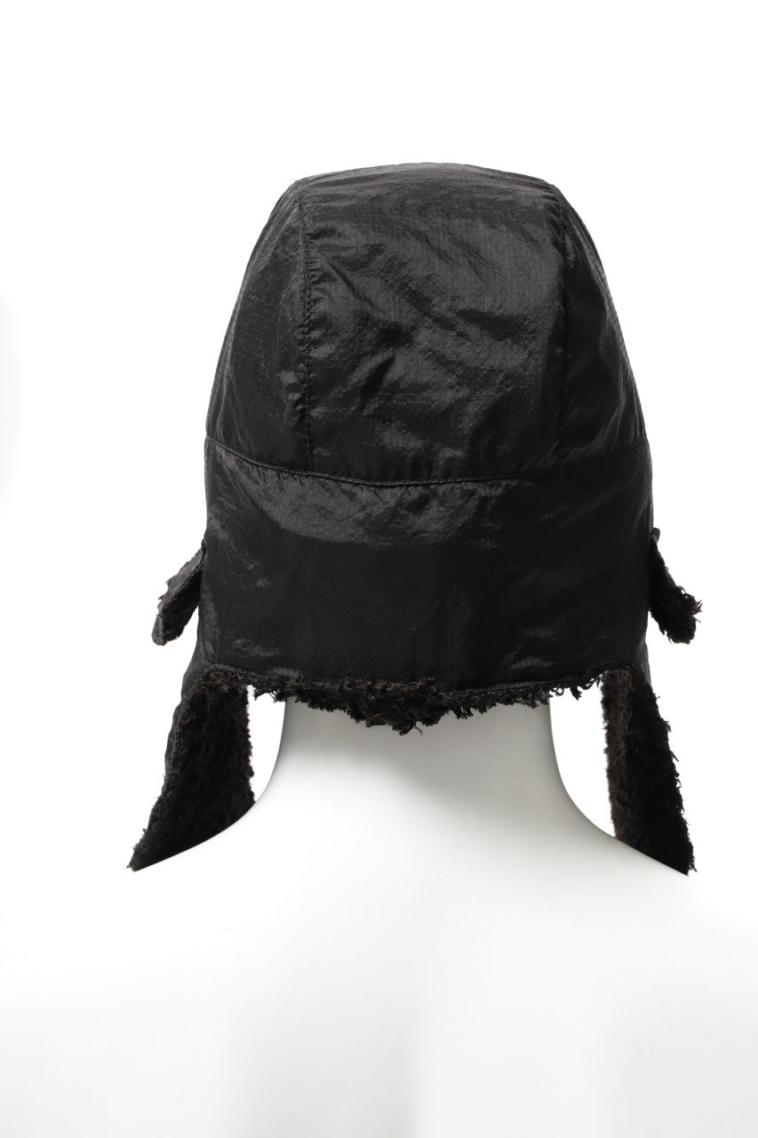 画像をギャラリービューアに読み込む, masnada REVERSIBLE TRAPPER HAT / REPURPOSED LINEN FUR AND RIPSTOP (BLACK)