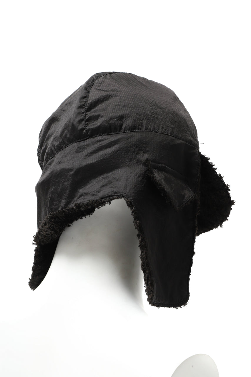 画像をギャラリービューアに読み込む, masnada REVERSIBLE TRAPPER HAT / REPURPOSED LINEN FUR AND RIPSTOP (BLACK)