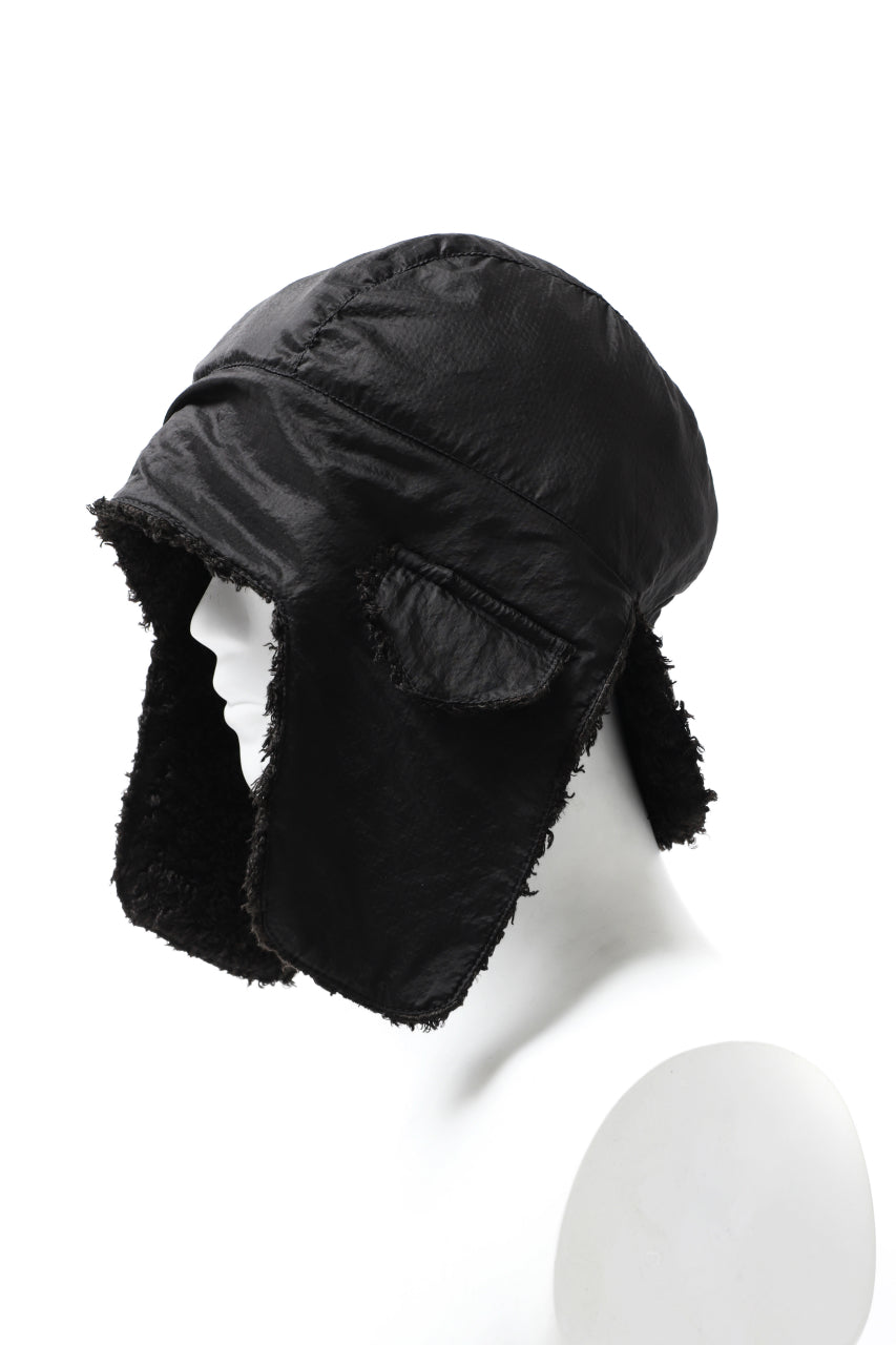 画像をギャラリービューアに読み込む, masnada REVERSIBLE TRAPPER HAT / REPURPOSED LINEN FUR AND RIPSTOP (BLACK)