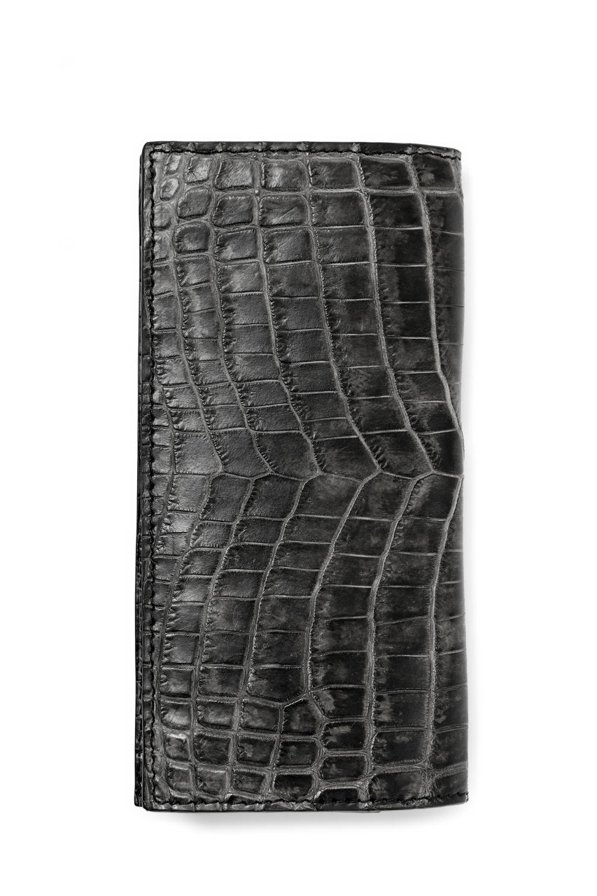Load image into Gallery viewer, ISAMU KATAYAMA BACKLASH CROCODILE LONG WALLET / (SUMI DYED GREY)