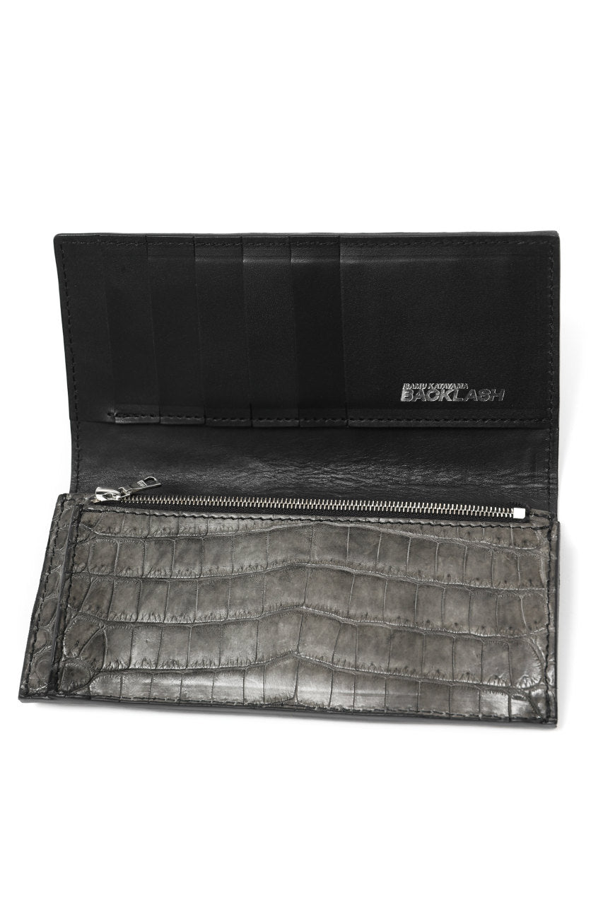 Load image into Gallery viewer, ISAMU KATAYAMA BACKLASH CROCODILE LONG WALLET / (SUMI DYED GREY)