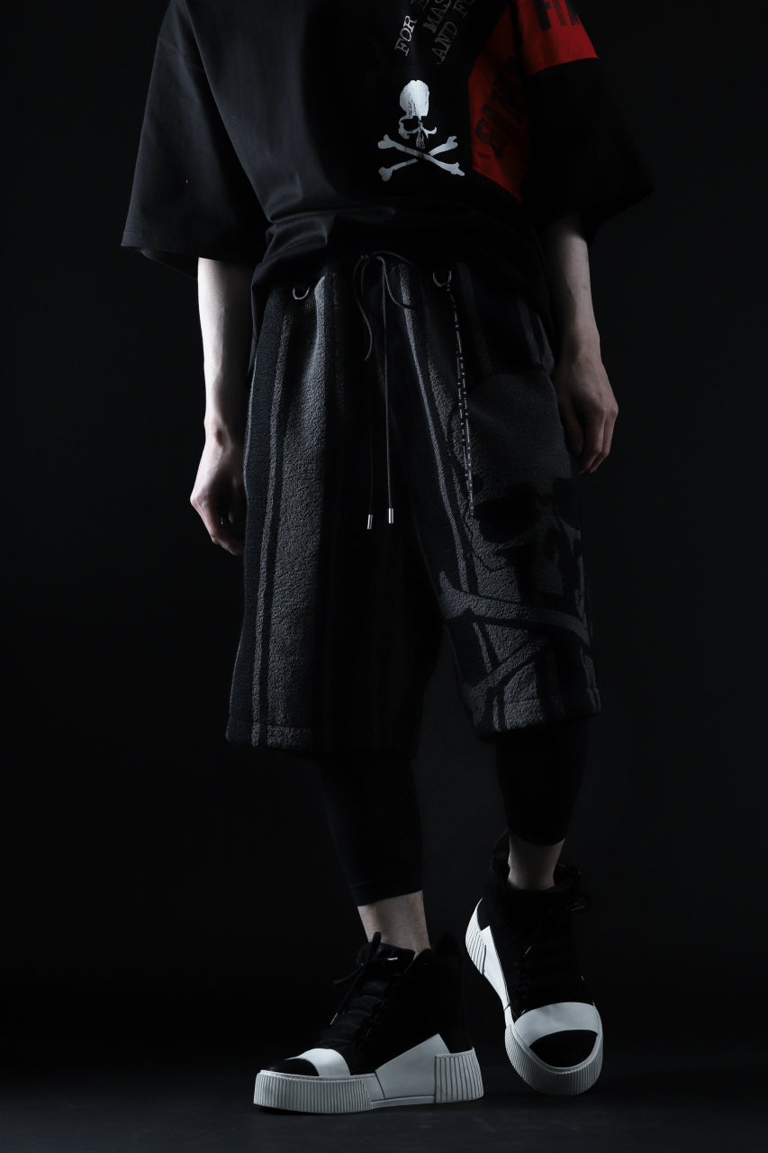 画像をギャラリービューアに読み込む, mastermind JAPAN STRIPED SHORT PANTS / PILE JERSEY (BLACK x GREY)