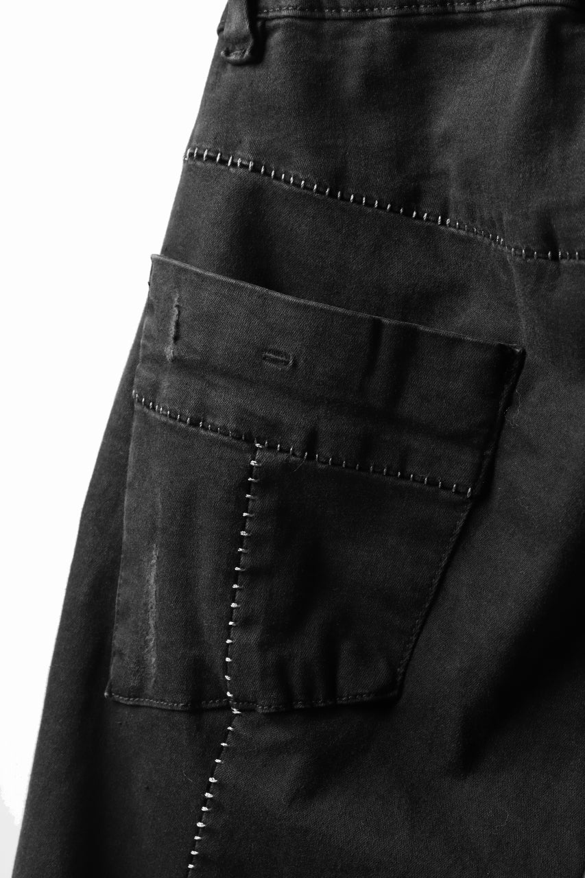 画像をギャラリービューアに読み込む, thomkrom OVER LOCK SLIM CROPPED PANTS / DAMAGE STRETCH DENIM (BLACK)