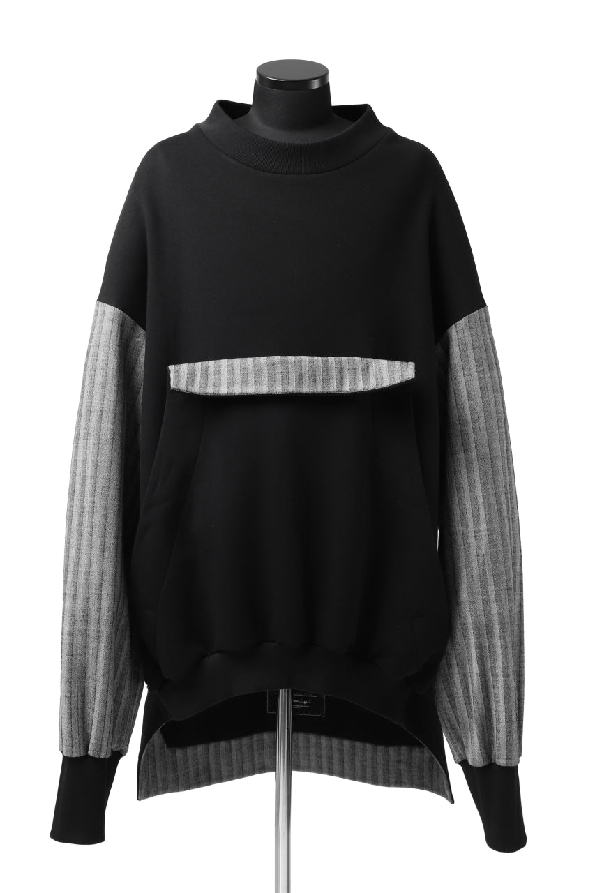 画像をギャラリービューアに読み込む, SOSNOVSKA exclusive ABSTRACT COMBINATION SWEAT SHIRT (BLACK x GREY STRIPE)