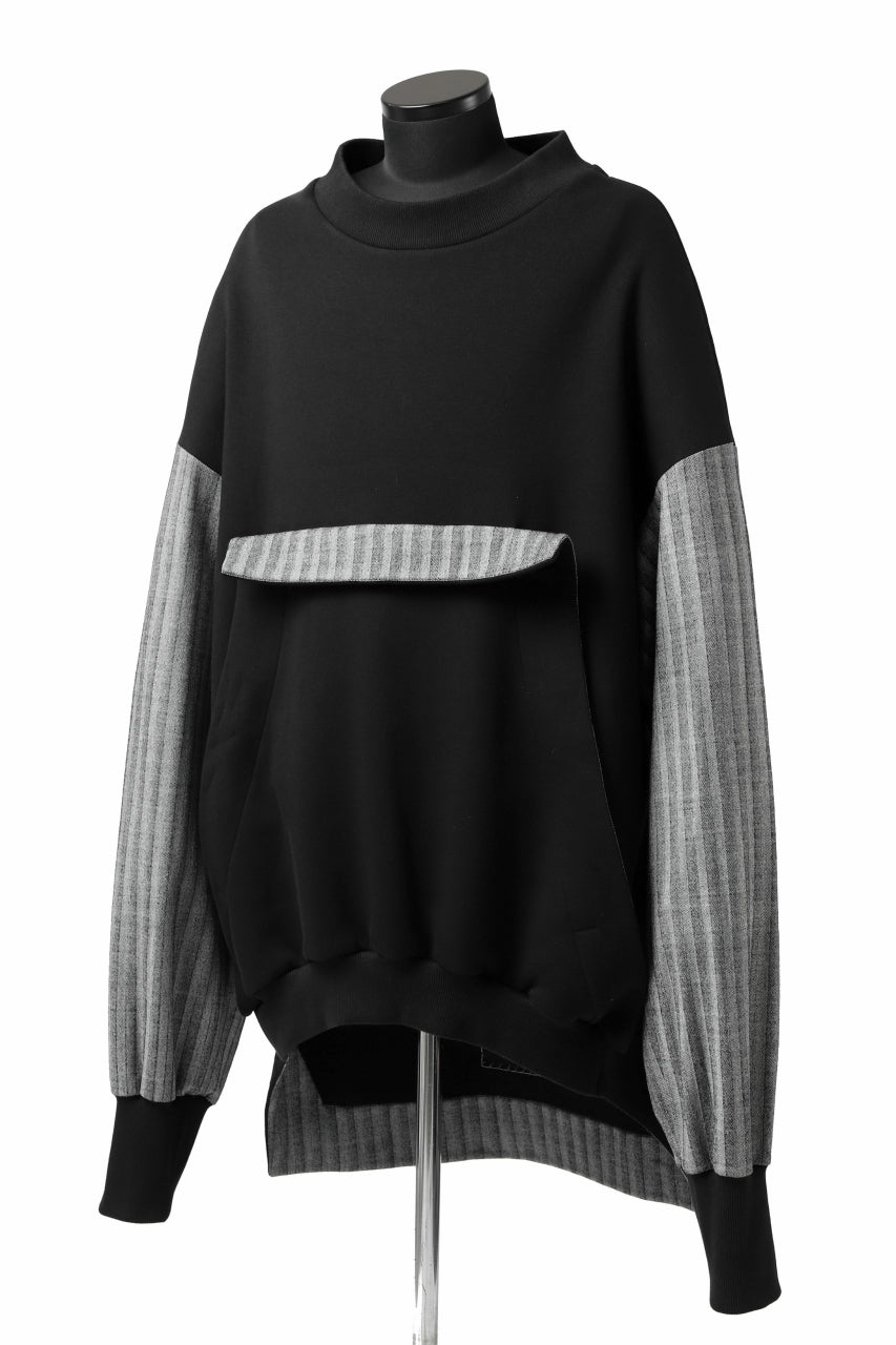 画像をギャラリービューアに読み込む, SOSNOVSKA exclusive ABSTRACT COMBINATION SWEAT SHIRT (BLACK x GREY STRIPE)