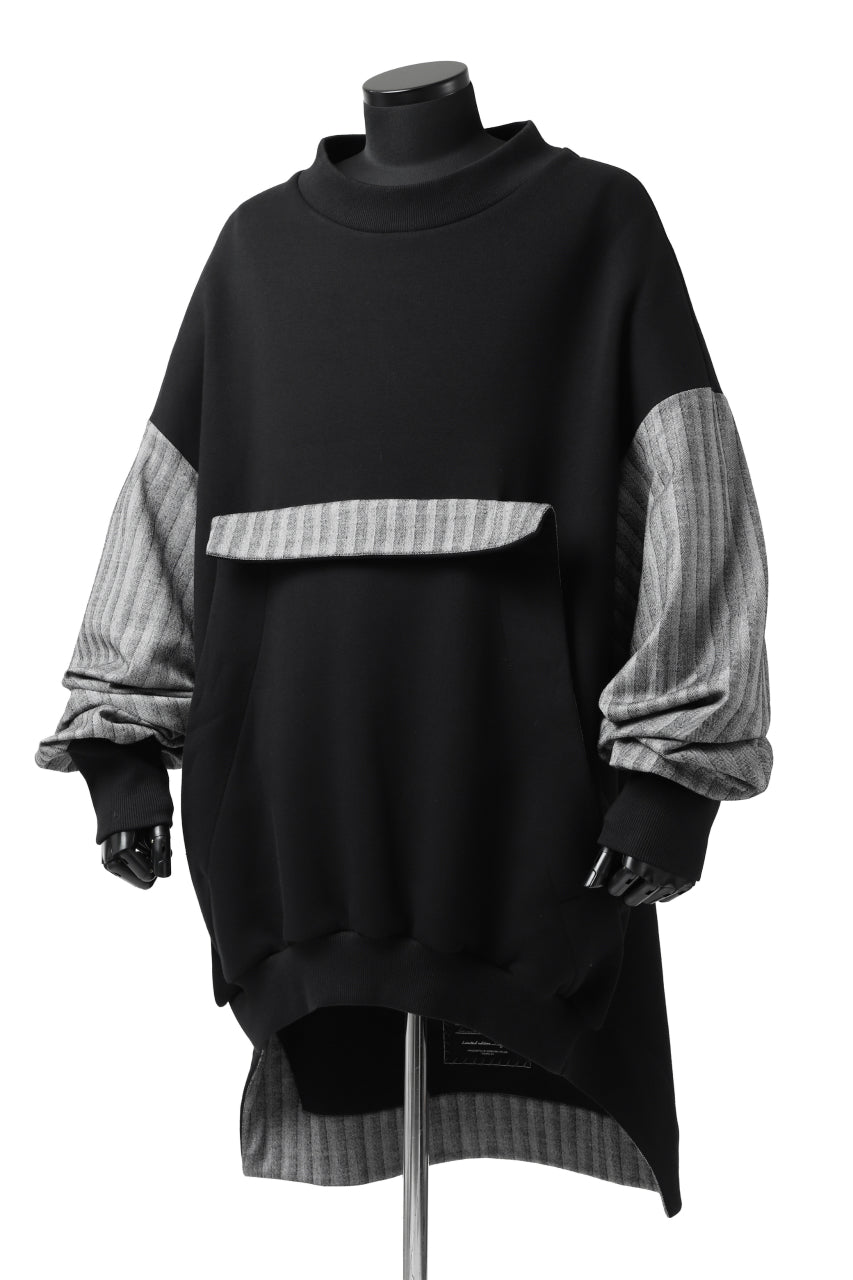画像をギャラリービューアに読み込む, SOSNOVSKA exclusive ABSTRACT COMBINATION SWEAT SHIRT (BLACK x GREY STRIPE)